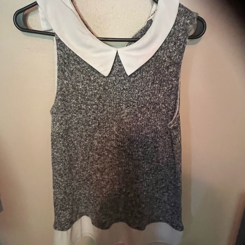 Faith and Joy Charcoal Sleeveless Blouse with White Collar